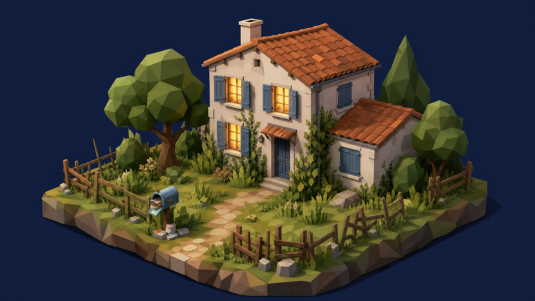 Illustration squat de résidence secondaire - maison de campagne